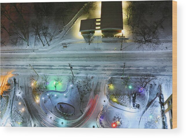 Winter Wood Print featuring the photograph Urban Road and Driveway In Fresh Snow by Charline Xia