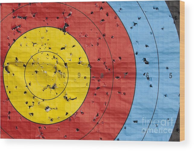 Archery Wood Print featuring the photograph Used archery target close up by Simon Bratt