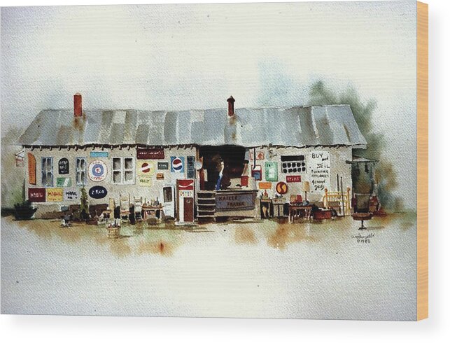 Watercolor Rendering Of Roadside Used Furniture Store. Wood Print featuring the painting Used Furniture by William Renzulli