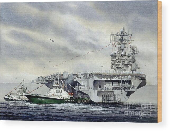  Uss Abraham Lincoln Wood Print featuring the painting Uss Abraham Lincoln by James Williamson