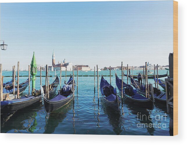 Venice Wood Print featuring the photograph San Giorgio island and Gondolas by Anastasy Yarmolovich