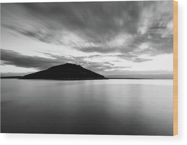 Losinj Wood Print featuring the photograph Veli Osir Island in Black and White, Losinj Island, Croatia. by Ian Middleton