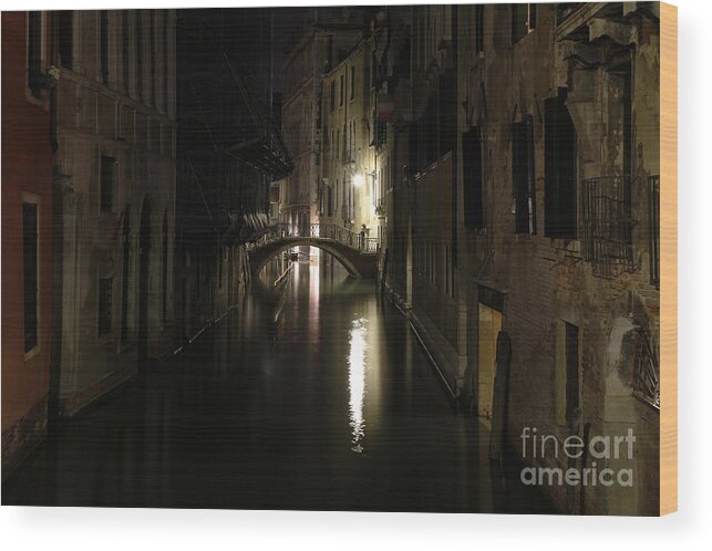 Venice Wood Print featuring the photograph Venice at Night by Dennis Hedberg