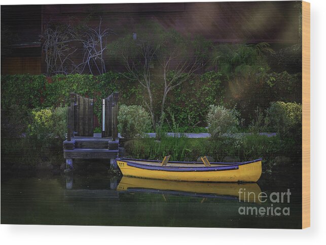California Wood Print featuring the photograph Venice Beach Canal Yellow Boat by Craig J Satterlee
