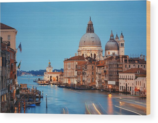 Santa Maria Della Salute Wood Print featuring the photograph Venice Grand Canal night by Songquan Deng