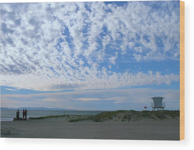 Ventura Beach Wood Print featuring the photograph Ventura Beach with Blue Sky and Puffy Clouds by Ram Vasudev