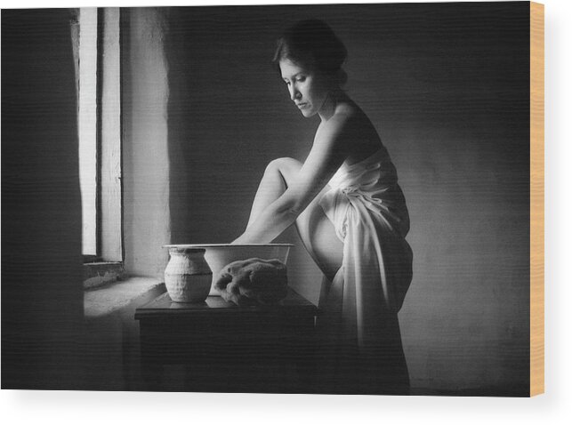 Jennifer Wright Wood Print featuring the photograph Vermeeresque Footwasher by Jennifer Wright