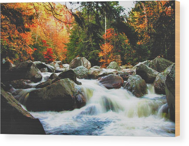 #jefffolger Wood Print featuring the photograph Vermonts fall color rapids by Jeff Folger