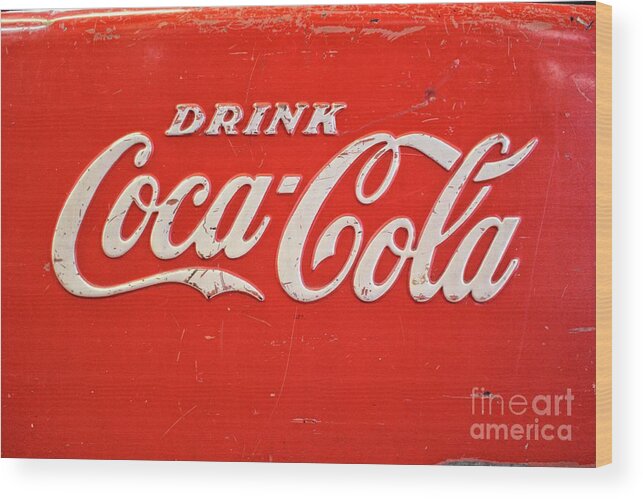 Coke Wood Print featuring the photograph Vintage Coke Signature Sign by Ella Kaye Dickey