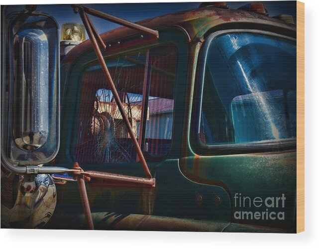 Paul Ward Wood Print featuring the photograph Vintage Dodge Truck Shattered Window by Paul Ward