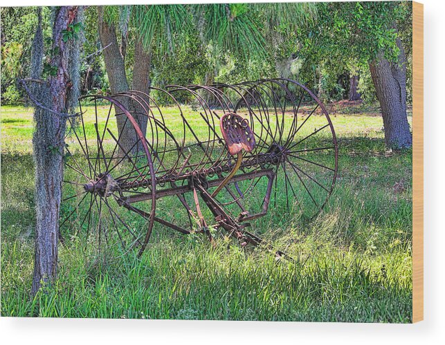 Hh Photography Of Florida Wood Print featuring the photograph Vintage Hay Rake by HH Photography of Florida