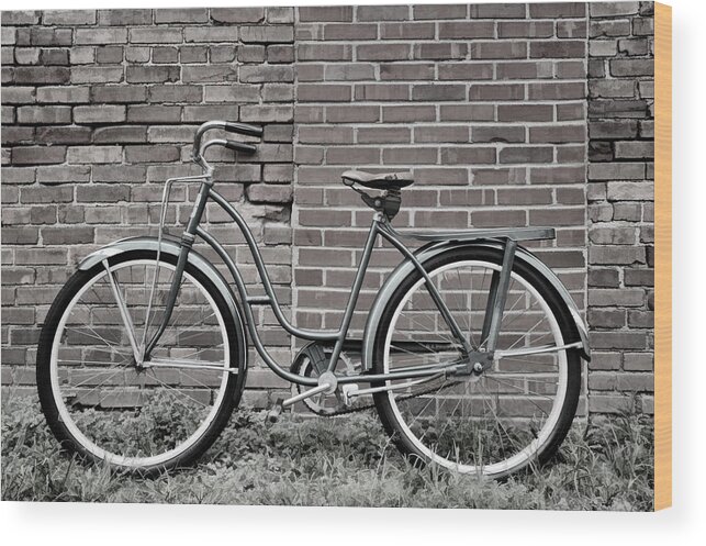 Greg Jackson Wood Print featuring the photograph Vintage Montgomery Ward Bicycle 2 in b/w by Greg Jackson