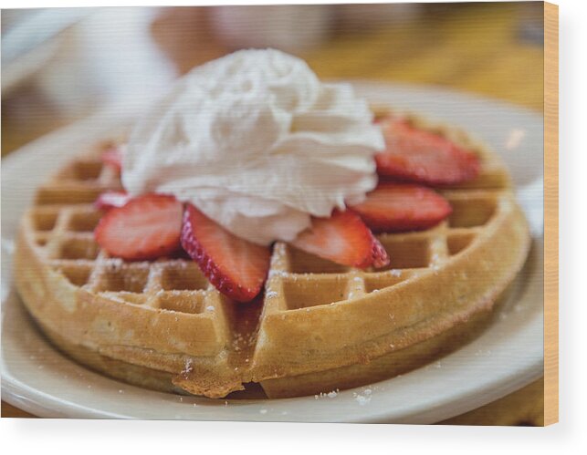 St Simons Wood Print featuring the photograph Waffle Topped with Strawberries and Whipped Cream by Darryl Brooks