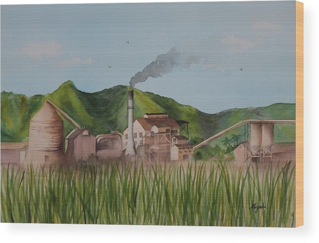 Waialua Wood Print featuring the painting Waialua Sugar Mill by Kelly Miyuki Kimura