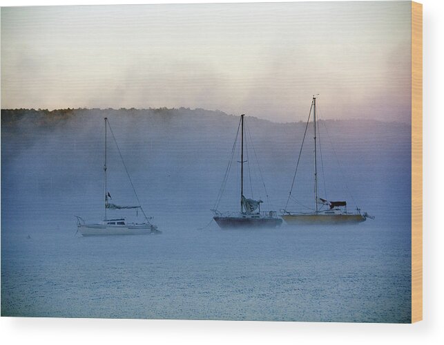 Lake Charlevoix Wood Print featuring the photograph Waiting in the Fog by Russell Todd