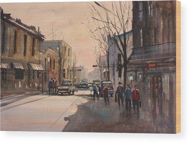 Watercolor Wood Print featuring the painting Walking in the Shadows - Fond du Lac by Ryan Radke