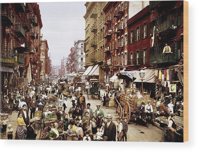 Wall Street 1900 Wood Print featuring the photograph Wall street 1900 by Imagery-at- Work