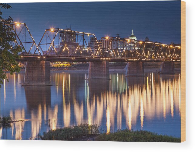 Harrisburg Wood Print featuring the photograph Walnut Street Bridge at Night by John Daly