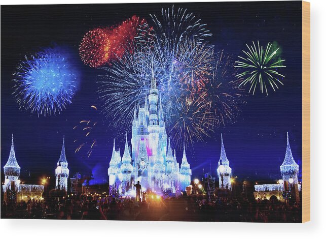 Magic Kingdom Wood Print featuring the photograph Walt Disney World Fireworks by Mark Andrew Thomas