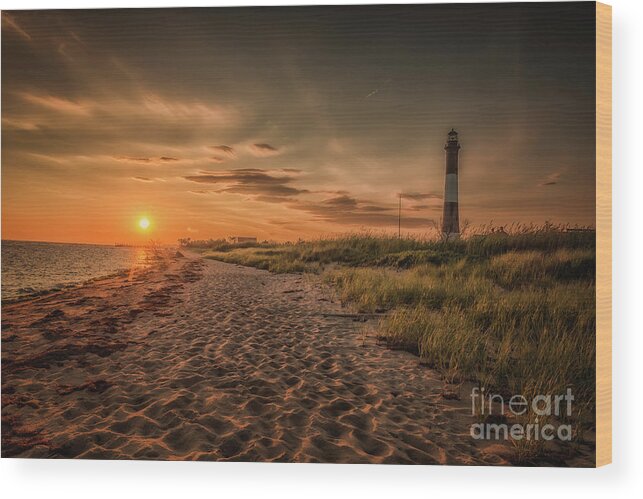 Fire Island Lighthouse Wood Print featuring the photograph Warm Sunrise at the Fire Island Lighthouse by Alissa Beth Photography