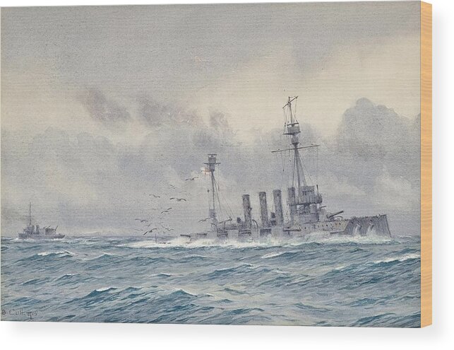 Alma Claude Burlton Cull (1880-1931) The Sinking Of H.m.s. Warrior After The Battle Of Jutland Wood Print featuring the painting Warrior after the Battle of Jutland by MotionAge Designs