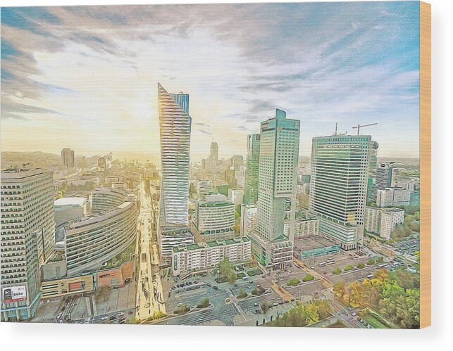 Warsaw Wood Print featuring the digital art Warsaw Poland Skyline by Anthony Murphy