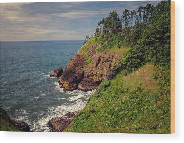 Joan Carroll Wood Print featuring the photograph Washington Coastline near North Head Lighthouse by Joan Carroll