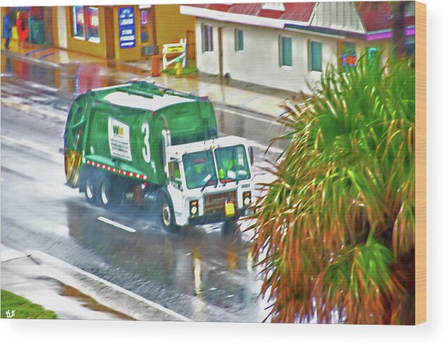 Waste Disposal Wood Print featuring the photograph Waste Disposal Truck on Rainy Day by Gina O'Brien