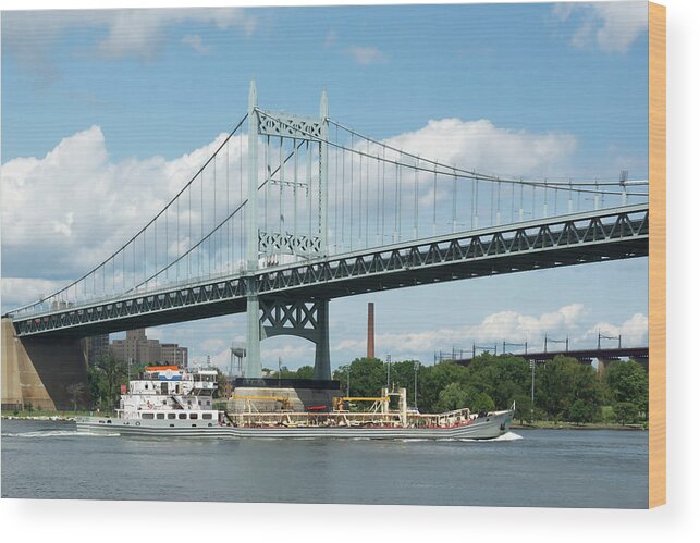 Barge Wood Print featuring the photograph Water and Ship under the Bridge by Cate Franklyn