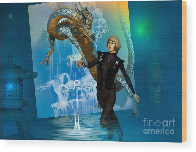 Water Wood Print featuring the digital art Water Dragon by Shadowlea Is