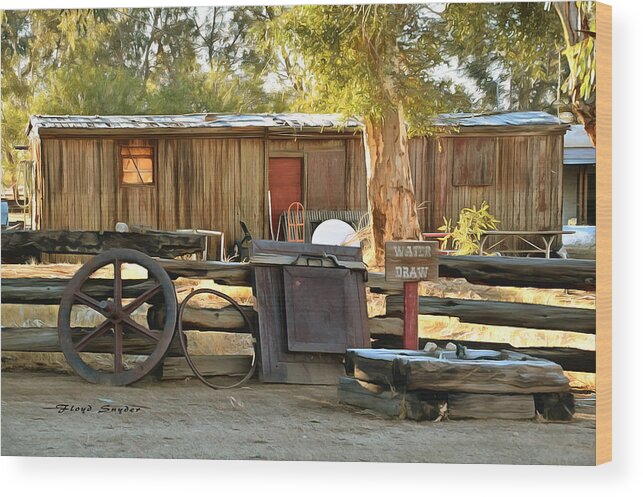 Wagon Wheel Wood Print featuring the photograph Water Draw at Hotel Nipton California by Floyd Snyder by Floyd Snyder