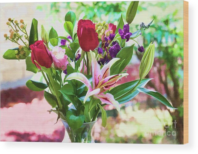 Flowers Wood Print featuring the photograph Watercolor Bouquet by Joan Bertucci