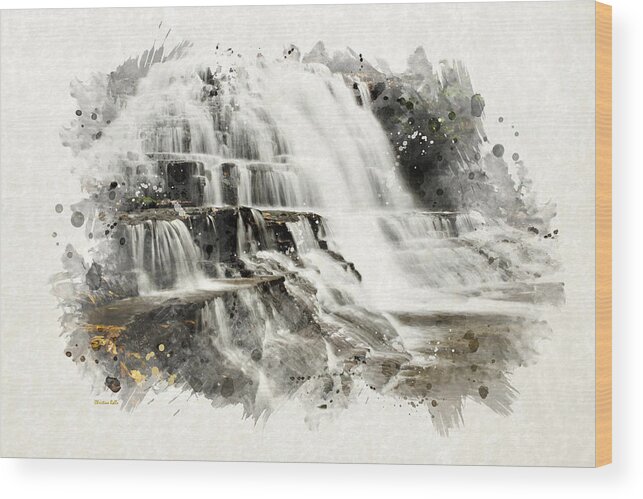 Waterfall Wood Print featuring the mixed media Waterfall Watercolor Landscape Art by Christina Rollo
