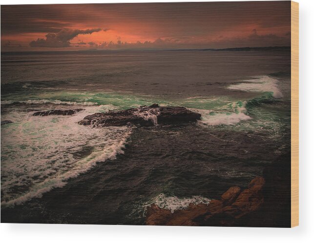 Ocean Wood Print featuring the photograph Waves Breaking over the Rocks by Rick Strobaugh