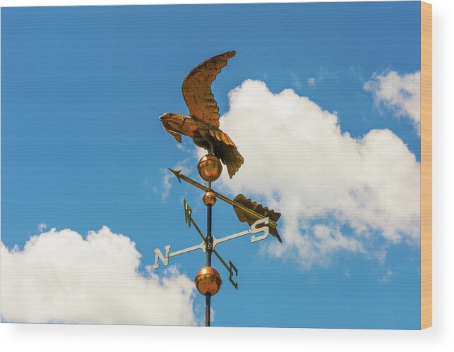 Weather Vane Wood Print featuring the photograph Weather Vane On Blue Sky by D K Wall