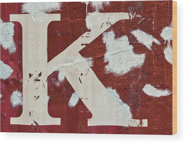 Red Wood Print featuring the photograph Weathered Letter K by Carol Leigh