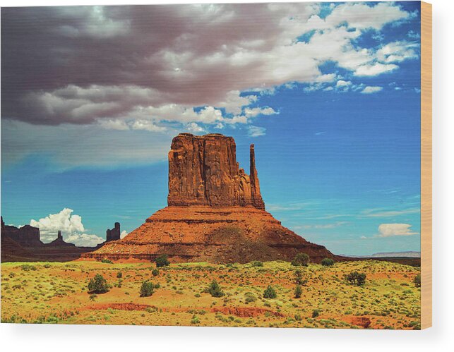 Monument Valley Wood Print featuring the photograph West Mitten Under A Monsoon Sky by Steven Barrows