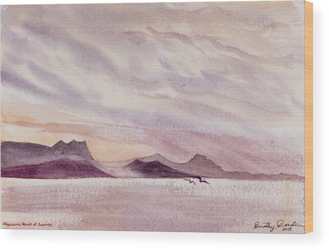 Bay Wood Print featuring the painting Whangarei Heads at sunrise, New Zealand by Dorothy Darden