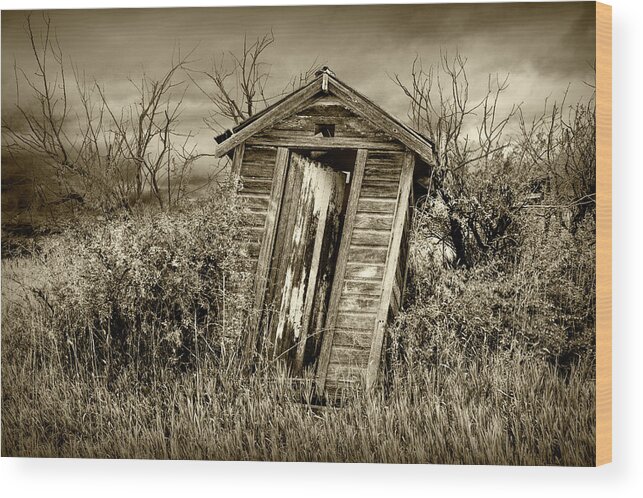 Outhouse Wood Print featuring the photograph When Nature Calls in Sepia Tone by Randall Nyhof