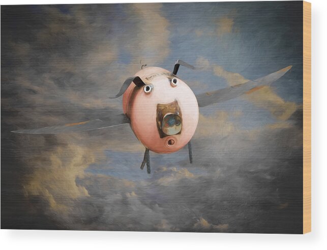 Art Photography Wood Print featuring the photograph When Pigs Fly by Steven Michael