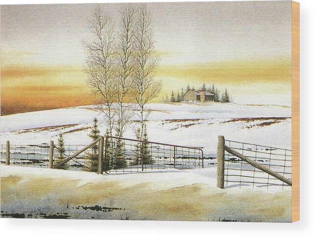 Snow Wood Print featuring the painting When the Snow starts melting by Conrad Mieschke