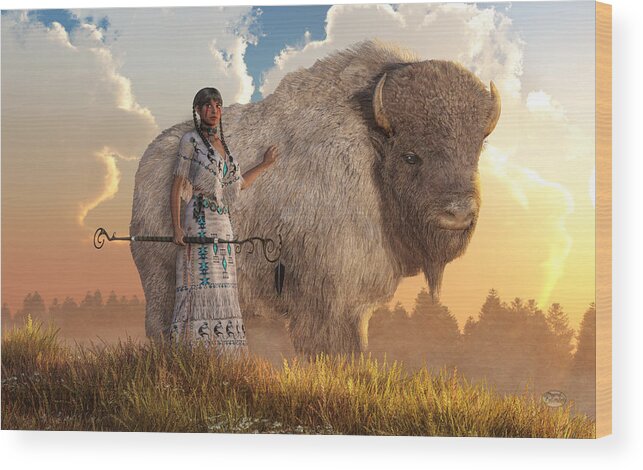 White Buffalo Calf Woman Wood Print featuring the digital art White Buffalo Calf Woman by Daniel Eskridge