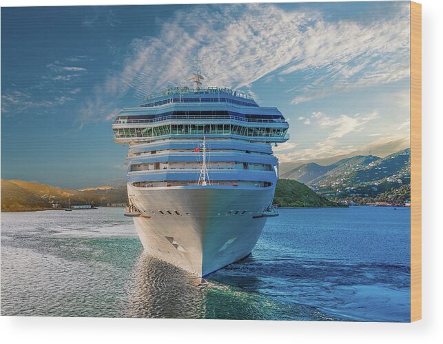 Boat Wood Print featuring the photograph White Cruise Ship from Front by Darryl Brooks