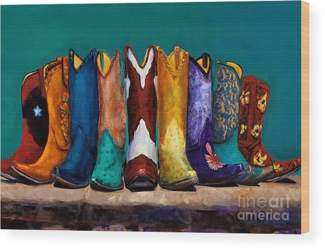 Cowboy Boot Wood Print featuring the painting Why Real Men Want to be Cowboys 2 by Frances Marino