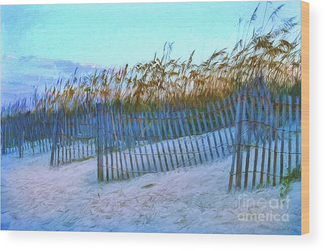 Fence Wood Print featuring the digital art Wind Fence on Beach by Linda Olsen