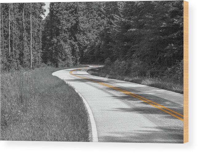 Country Road Wood Print featuring the photograph Winding Country Road in selective color by Doug Camara