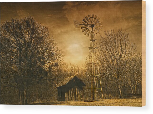 Windmill Wood Print featuring the photograph Windmill at Sunset by Iris Greenwell