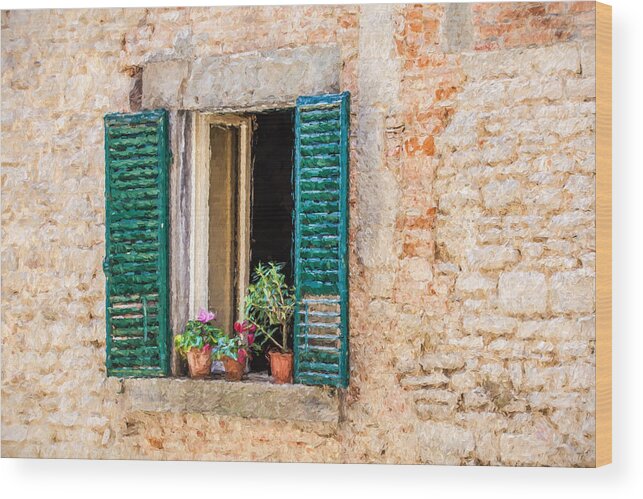 Cortona Wood Print featuring the painting Window Flowers of Tuscany by David Letts