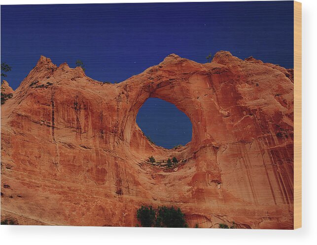 Window Rock Wood Print featuring the photograph Window Rock Light Painted by Mike Stephens