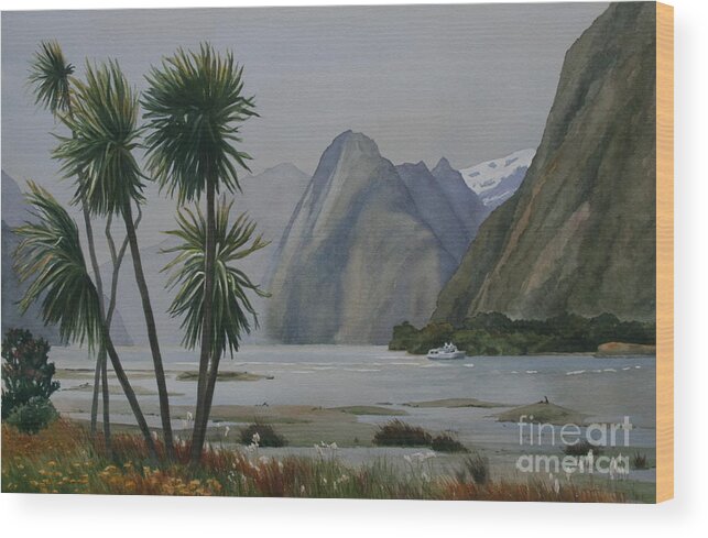 Milford Sound Wood Print featuring the painting Windy Evening Milford Sound by Jan Lawnikanis